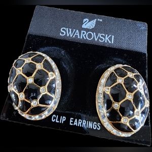 Swarovski Black Enamel Rhinestones  Earrings New old stock Swarovski